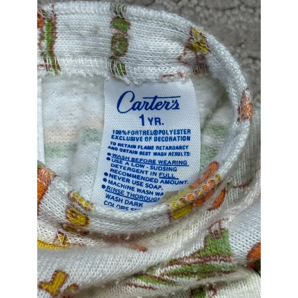 Vintage 60s 70s Carter's Footed Two Piece Snap Sleeper Pajamas Size 12 month